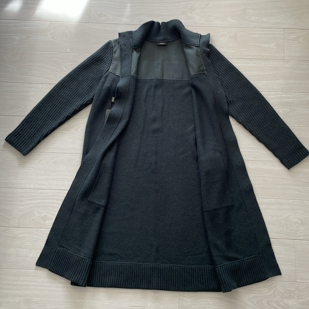 Akris Pine Green Italian Cashmere & Napa Leather Cardigan - Picture 8 of 16